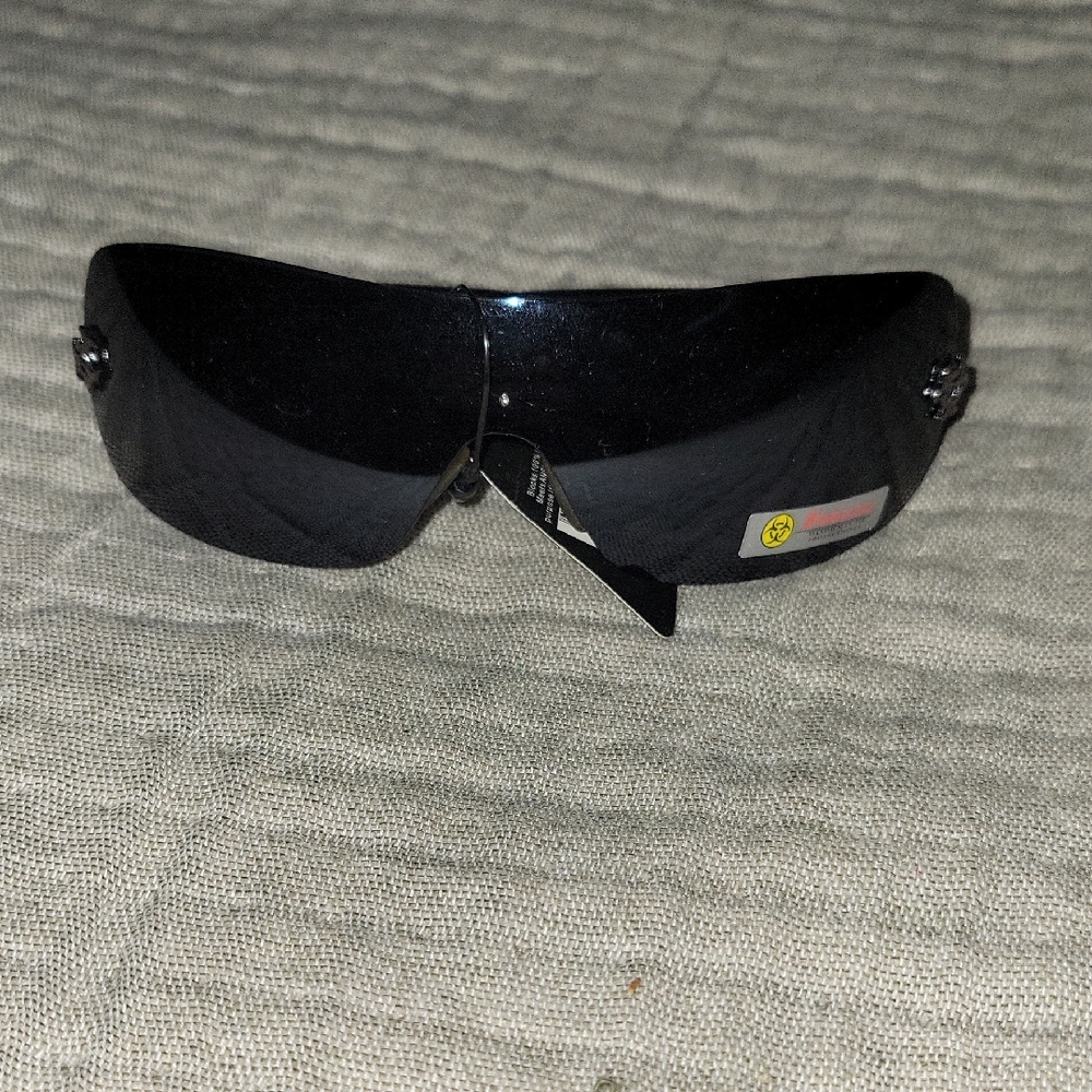 Black Biohazard Wraparound Sunglasses 100% UVA And UVB Blockers